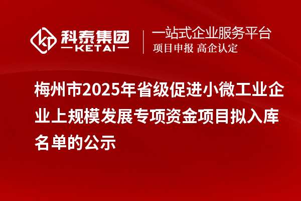 梅州市2025年省級促進(jìn)小微工業(yè)企業(yè)上規(guī)模發(fā)展專項(xiàng)資金項(xiàng)目擬入庫名單的公示