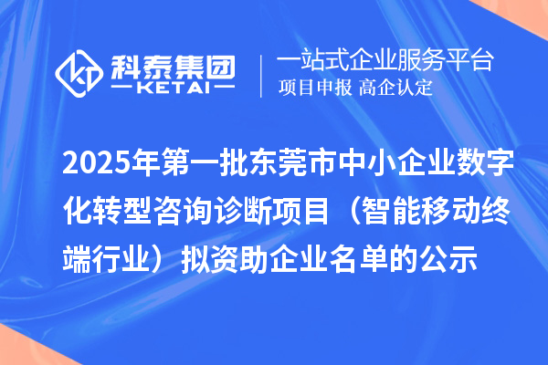 2025年第一批東莞市中小企業(yè)數(shù)字化轉(zhuǎn)型咨詢診斷項目（智能移動終端行業(yè)）擬資助企業(yè)名單的公示