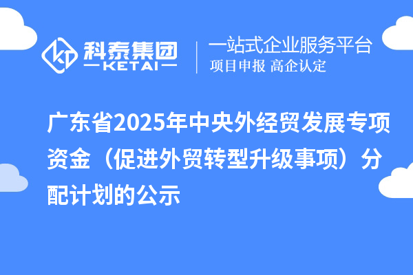 廣東省2025年中央外經(jīng)貿(mào)發(fā)展專項資金（促進外貿(mào)轉型升級事項）分配計劃的公示