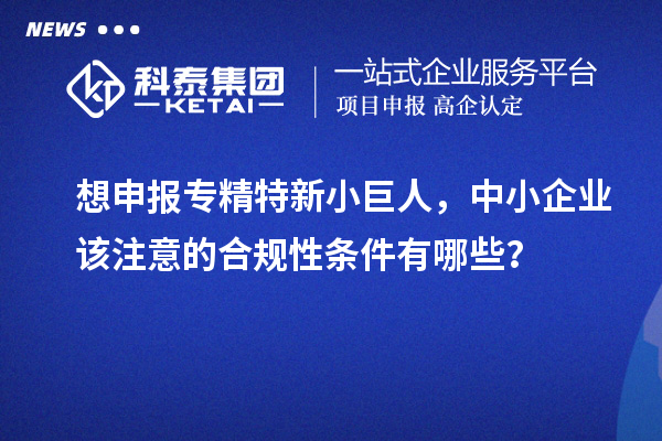 想申報(bào)專精特新小巨人，中小企業(yè)該注意的合規(guī)性條件有哪些？