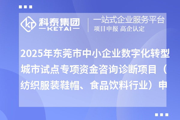 2025年?yáng)|莞市中小企業(yè)數(shù)字化轉(zhuǎn)型城市試點(diǎn)專項(xiàng)資金咨詢?cè)\斷項(xiàng)目（紡織服裝鞋帽、食品飲料行業(yè)）申報(bào)條件要求、資助獎(jiǎng)勵(lì)